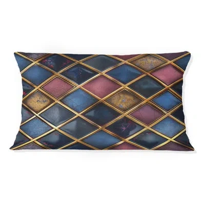 Design Art Geometric Squares Glam - Glam Lumbar Pillow In Pink;gold