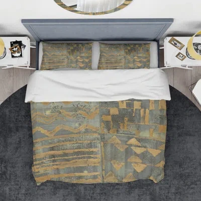 Design Art Geometric Tapestry Iii Duvet Cover Set In Gold