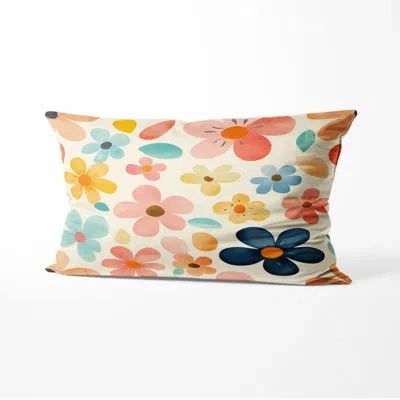 Design Art Geometric Throw Pillow - Yellow Mid Century Retro Flowers Printed Cushion In Blue;yellow