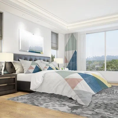Design Art Geometrical Composition Triangles I Duvet Cover Set In White
