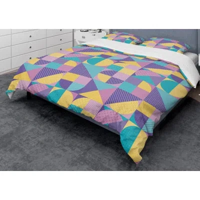 Design Art Geometrical Pastel Abstract I - Vintage Abstract Duvet Cover Set - Microfiber Polyester In Blue,yellow,purple