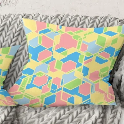 Design Art Geometrical Pastel Abstract Ii - Mid-century Modernprinted Throw Pillow In Blue