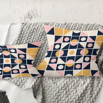 Design Art Geometrical Retro Design I - Mid-century Modernprinted Throw Pillow In Pink