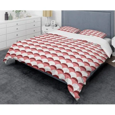 Design Art Geometrical Retro Design V - Modern Abstract Duvet Cover Set - Microfiber Polyester In Pink