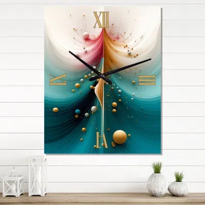 Design Art Geometry Of Wisdom Turquoise Abstract Retro I - Modern Geometric Wall Clock Oversized