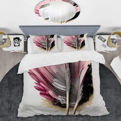 Design Art Gerbera Hyper Realistic Flowers V - Floral Duvet Cover Set - Microfiber Polyester In Gray;pink