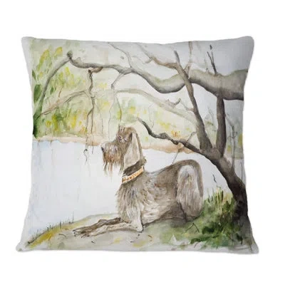 Design Art German Wirehaired Pointer - Traditional Printed Throw Pillow In Brown