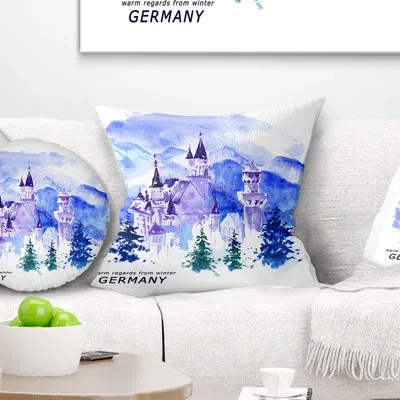 Design Art Germany Watercolor Landscape - Cityscape Printed Throw Pillow In Blue;black;brown;green;red;yellow