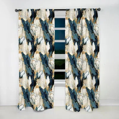 Design Art Gilded Gold And Teal Luxe Marble Opulence - Glam Curtain - Velvet Room Darkening - 1 Panel In Gold;teal