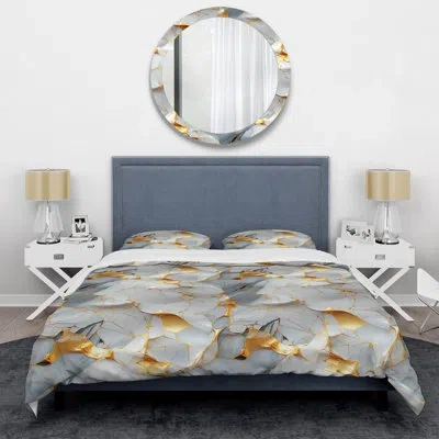 Design Art Gilded Gold And White Luxe Marble Opulence Bedding In White;gold