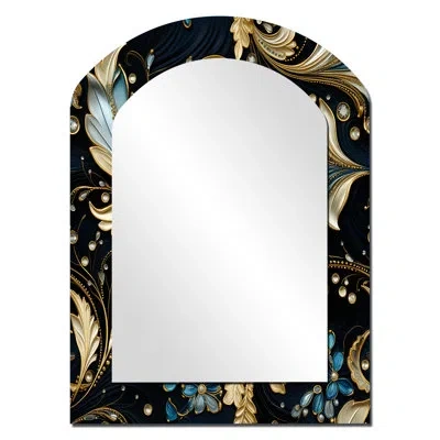 Design Art Gilded Luxe Paisley Pattern - Paisley Asymmetrical Unique Mirror, Gold Arch Large Wall Mirror, Print