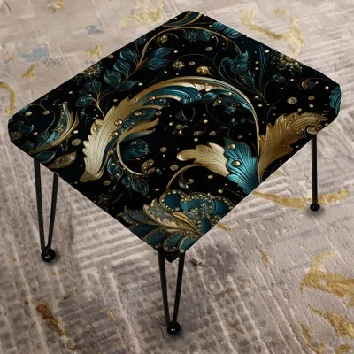 Design Art Gilded Luxe Paisley Pattern - Paisley Rectangle Ottoman In Blue;gold