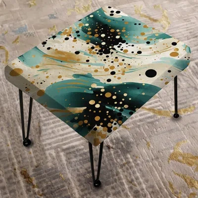 Design Art Gilded Polka Dot River - Polka Dots Rectangle Ottoman In Blue;gold