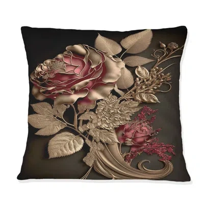 Design Art Gilded Rose Vintage Glam I - Floral Printed Pillow In Pink