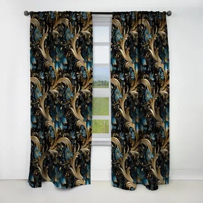 Design Art Gilded Splendor Paisley Pattern Iii - Floral Curtain - Blackout Floral Curtain - 1 Panels In Black;gold