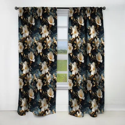 Design Art Gilded White Floral Marble Splendor - Abstract Marble Marble Blackout Curtain - 1 Panels In White;gold