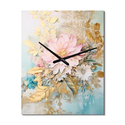 Design Art Gilden Pink Lily Vintage Illustration - Lily Vintage Wall Clock