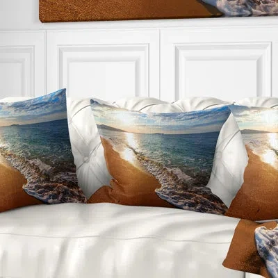 Design Art Gili Island Tropical Beach - Sea & Shore Printed Throw Pillow In Blue