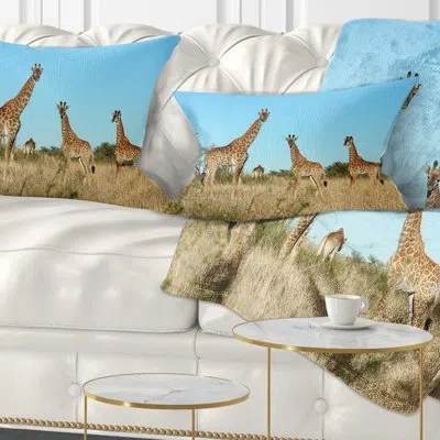 Design Art Giraffe Family In Africa - Animal Printed Throw Pillow