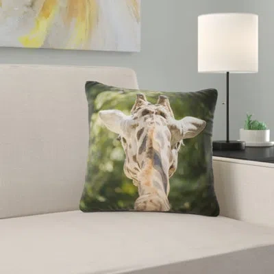Design Art Giraffe Head Back View - Animal Printed Pillow In Green