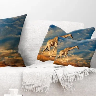 Design Art Giraffe On Sand Dune - Animal Printed Throw Pillow