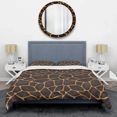 Design Art Giraffe Skin Ii - Animals Duvet Cover Set - Microfiber Polyester In Brown;orange