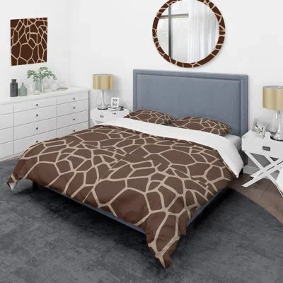 Design Art Giraffe Skin Vii - Animals Duvet Cover Set - Microfiber Polyester In Brown