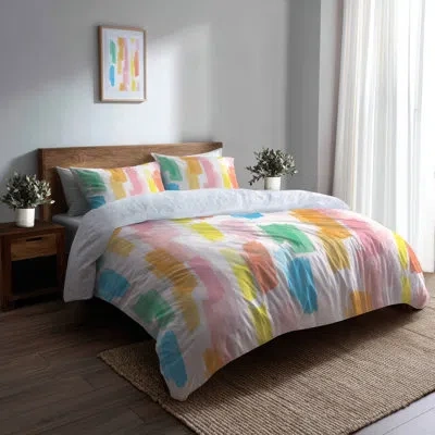Design Art Girls Colorful Bedding Set Of 3 - Dreamy Rainbow Air Twin Duvet Cover And Throw Cushion Set In Yellow;pink