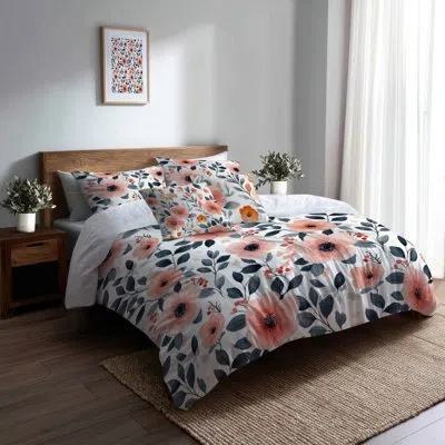 Design Art Girls Garden Bedding Set 5 Pcs - Nature Botanical Flower Garden Twin Duvet Cover And Throw Pillow Se In Black;pink