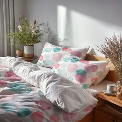 Design Art Girls Geometric Bedding Set 4 Pcs - Modern Aesthetic Shapes Twin Bed Comforter Set In Green;pink