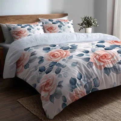 Design Art Girls Romantic Florals 6 Pcs Comforter Set - Garden Pastel Rose Garden Comforter Bedding Set In Red;green