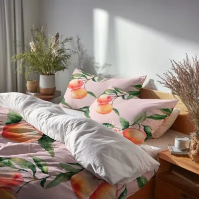 Design Art Girls Warm Tones Bedding Set Of 4 Pcs - Cute Peachy Pastel Twin Bed Comforter Set In Green;orange