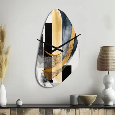 Design Art Glam Art Deco Abstract I - Abstract Asymmetrical Metal Wall Clock, Modern Unique Shape Wall Clock Pr In Black