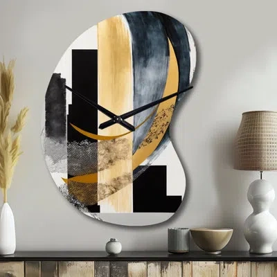 Design Art Glam Art Deco Abstract I - Abstract Irregular Shape Metal Wall Clock, Modern Asymmetrical Wall Clock In Black;gold