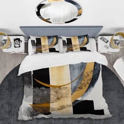 Design Art Glam Art Deco Abstract I Beddingmicrofiber / Polyester Duvet Cover Set In Black;gold