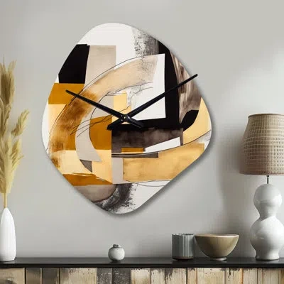 Design Art Glam Art Deco Abstract Iv - Abstract Irregular Shape Metal Wall Clock, Black Asymmetrical Metal Wall In Black;gold