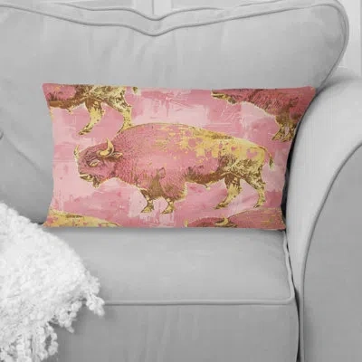 Design Art Glam Buffalo - Glam Lumbar Pillow In Pink;gold