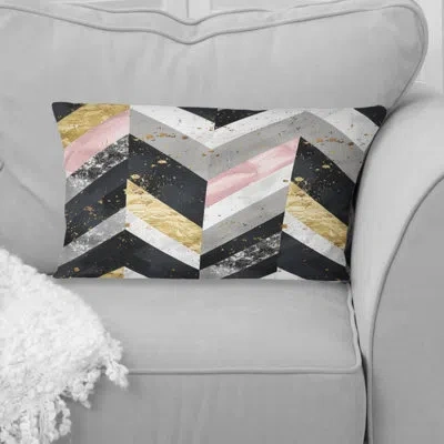 Design Art Glam Chevron I - Glam Lumbar Pillow In Gray,pink