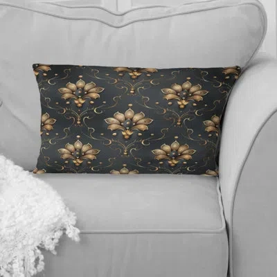 Design Art Glam Damask Pattern Iv - Glam Lumbar Pillow In Brown;gold
