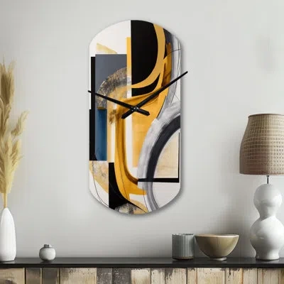 Design Art Glam Gold And Black Expression Iv - Abstract Spirals Cylinder Metal Wall Clock, Black Asymmetrical C In Black;gold