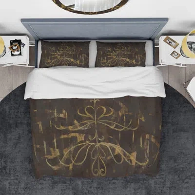 Design Art Glam Gold Chandelier - Modern Glam Duvet Cover Set - Microfiber Polyester In Brown