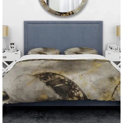 Design Art Glam Gold Desert Neutral I - Abstract Duvet Cover Set - Microfiber Polyester In Gray