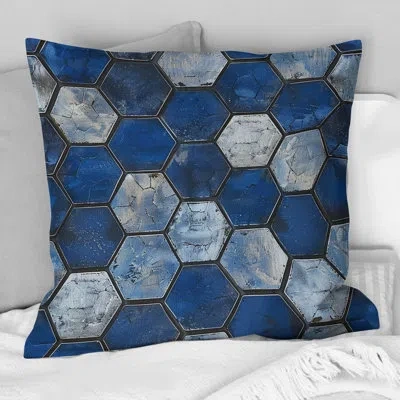 Design Art Glam Hexagon Iii - Glam Throw Pillow In Blue;white