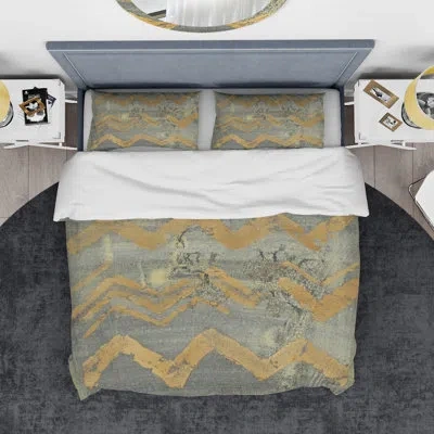 Design Art Glam Metallic Form Iii - Modern & Transitional Duvet Cover Set - Microfiber Polyester In Gray
