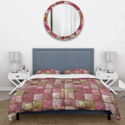 Design Art Glam Pink Gold Midcentury Mosaic Tiles I - Midcentury Duvet Cover Set In Pink;gold
