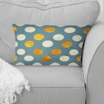 Design Art Glam Poka Dots I - Glam Lumbar Pillow In Blue;gold