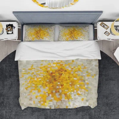 Design Art Glam Yellow Explosion Blocks I - Abstract Duvet Cover Set - Microfiber Polyester