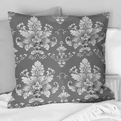 Design Art Glamor Damask Iii - Glam Throw Pillow In White;gray