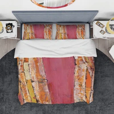 Design Art Glamorous Composition Of Red And Gold - Mid-century Modern Duvet Cover Set - Microfiber Polyester