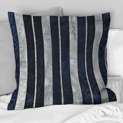 Design Art Glamorous Pinstripe I - Glam Throw Pillow In Blue,silver